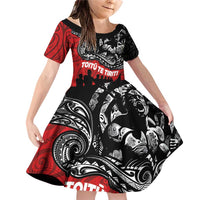 Aotearoa Toitu Te Tiriti Family Matching Off Shoulder Short Dress and Hawaiian Shirt Honoring Te Tiriti o Waitangi Maori Haka LT03 Daughter's Dress Red - Polynesian Pride