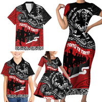 Aotearoa Toitu Te Tiriti Family Matching Short Sleeve Bodycon Dress and Hawaiian Shirt Honoring Te Tiriti o Waitangi Maori Haka LT03 - Polynesian Pride