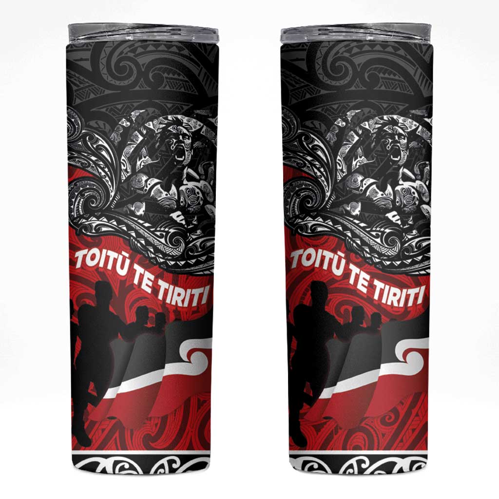 Aotearoa Toitu Te Tiriti Skinny Tumbler Honoring Te Tiriti o Waitangi - Maori Haka LT03 Red - Polynesian Pride