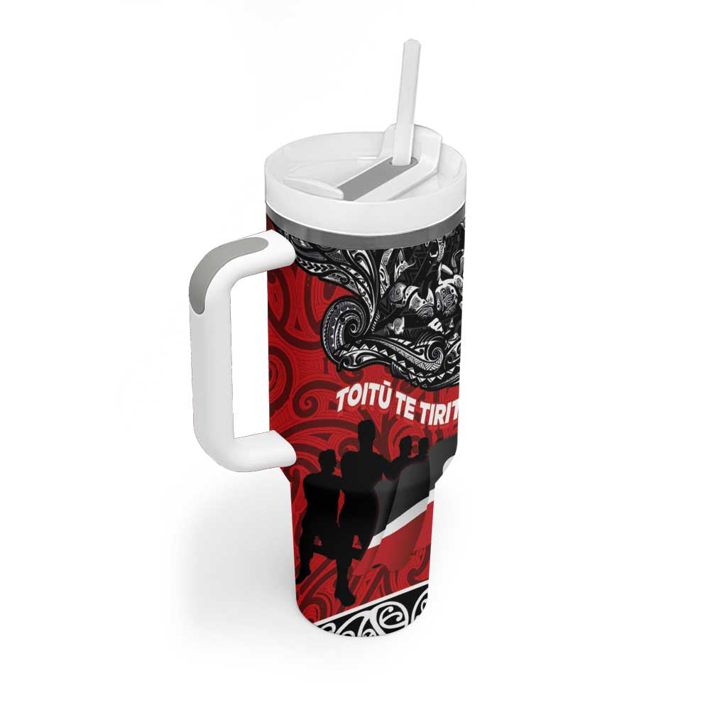 Aotearoa Toitu Te Tiriti Tumbler With Handle Honoring Te Tiriti o Waitangi - Maori Haka