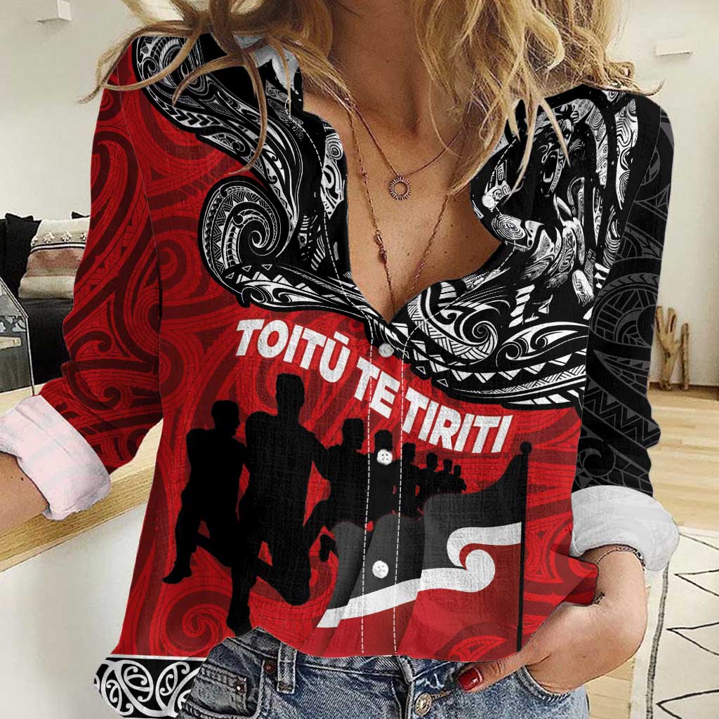 Aotearoa Toitu Te Tiriti Women Casual Shirt Honoring Te Tiriti o Waitangi Maori Haka LT03 Female Red - Polynesian Pride