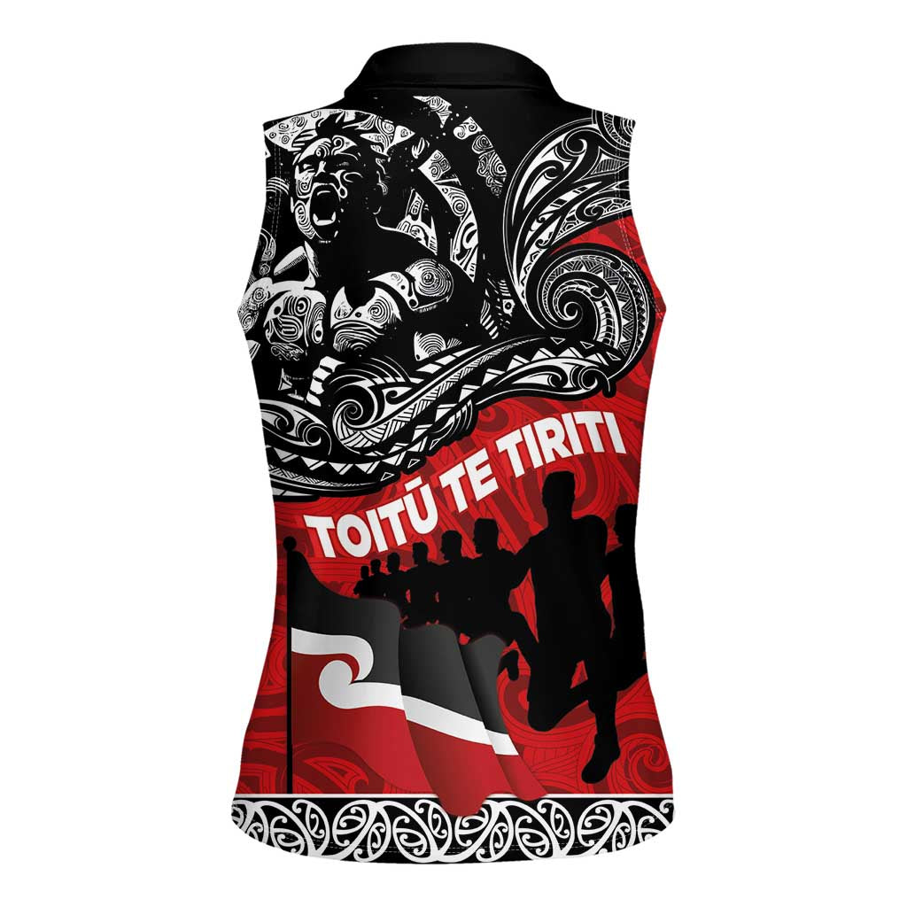 Aotearoa Toitu Te Tiriti Women Sleeveless Polo Shirt Honoring Te Tiriti o Waitangi Maori Haka