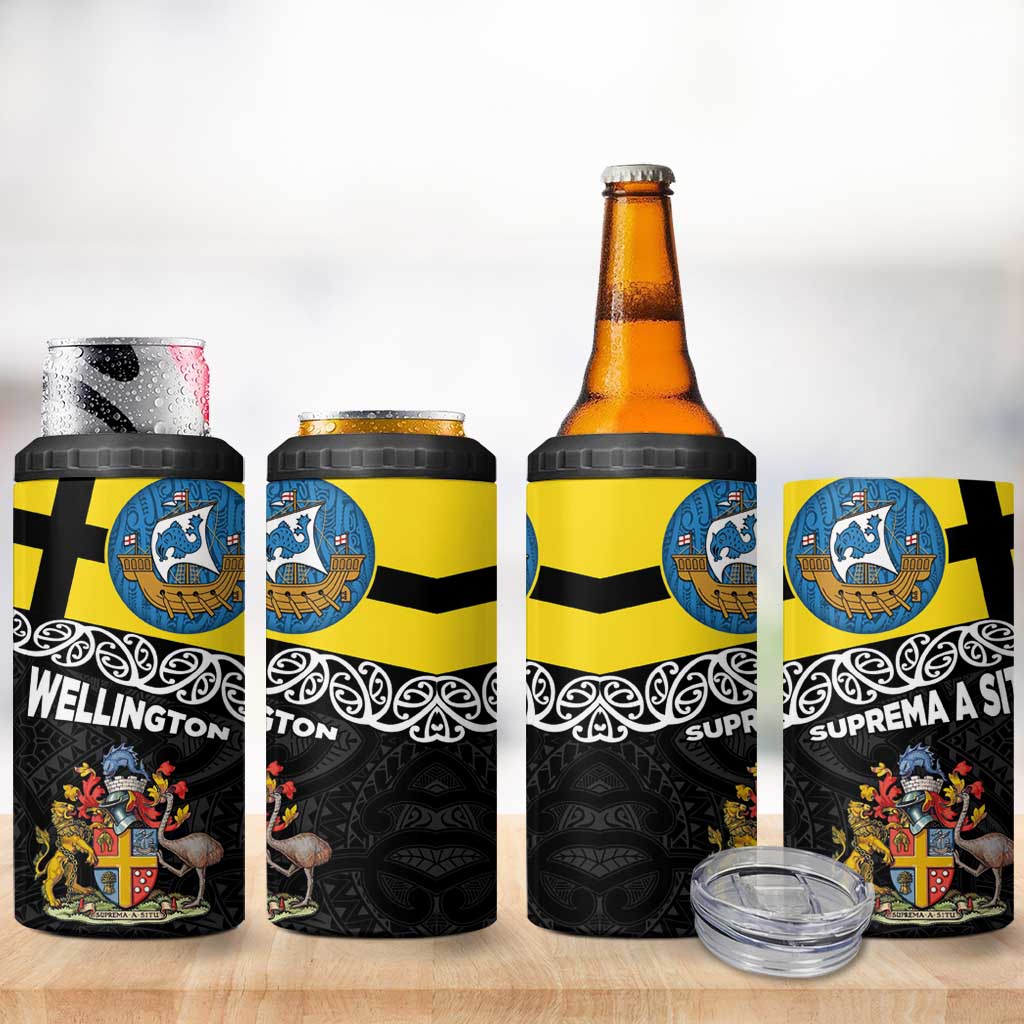 New Zealand Wellington 4 in 1 Can Cooler Tumbler The Capital's Emblems - Flag and Koru Art