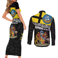 New Zealand Wellington Couples Matching Short Sleeve Bodycon Dress and Long Sleeve Button Shirt The Capital's Emblems Flag and Koru Art