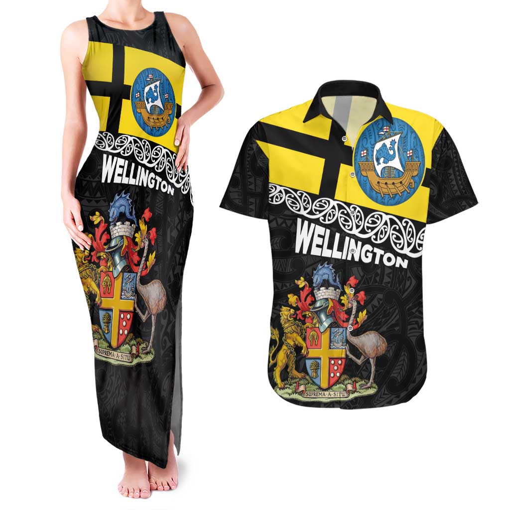 New Zealand Wellington Couples Matching Tank Maxi Dress and Hawaiian Shirt The Capital's Emblems Flag and Koru Art
