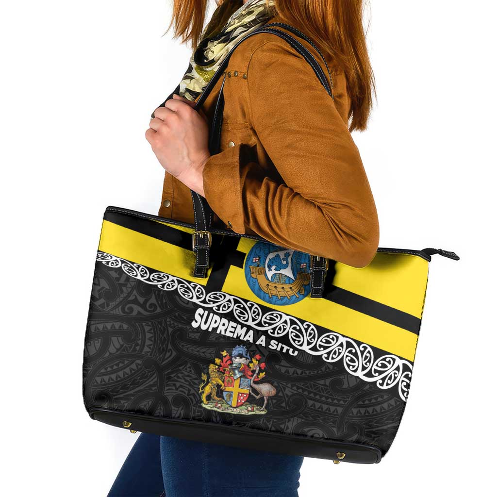 New Zealand Wellington Leather Tote Bag The Capital's Emblems Flag and Koru Art