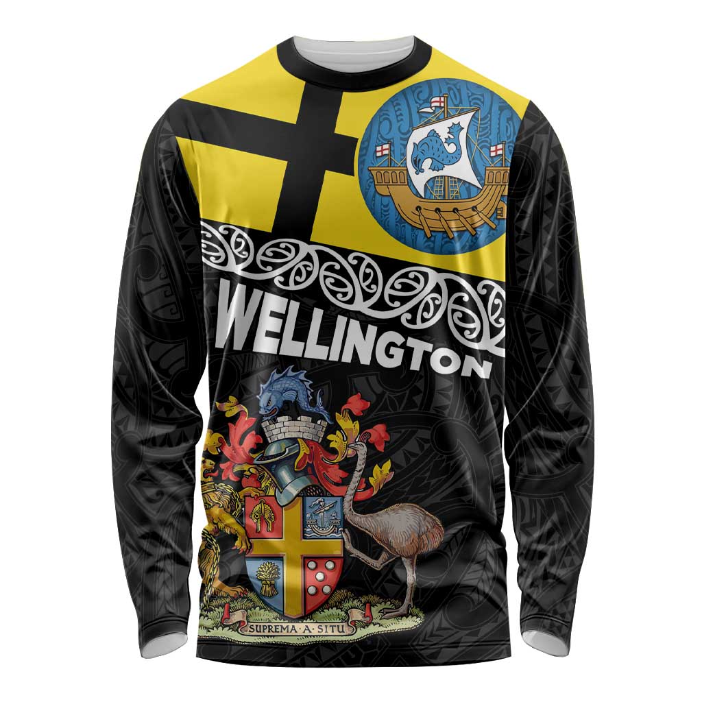 New Zealand Wellington Long Sleeve Shirt The Capital's Emblems Flag and Koru Art