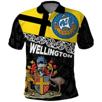 New Zealand Wellington Polo Shirt The Capital's Emblems Flag and Koru Art LT03 Black - Polynesian Pride