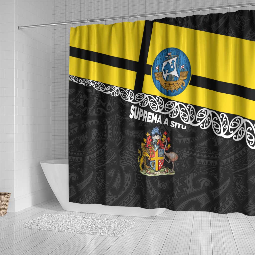 New Zealand Wellington Shower Curtain The Capital's Emblems Flag and Koru Art