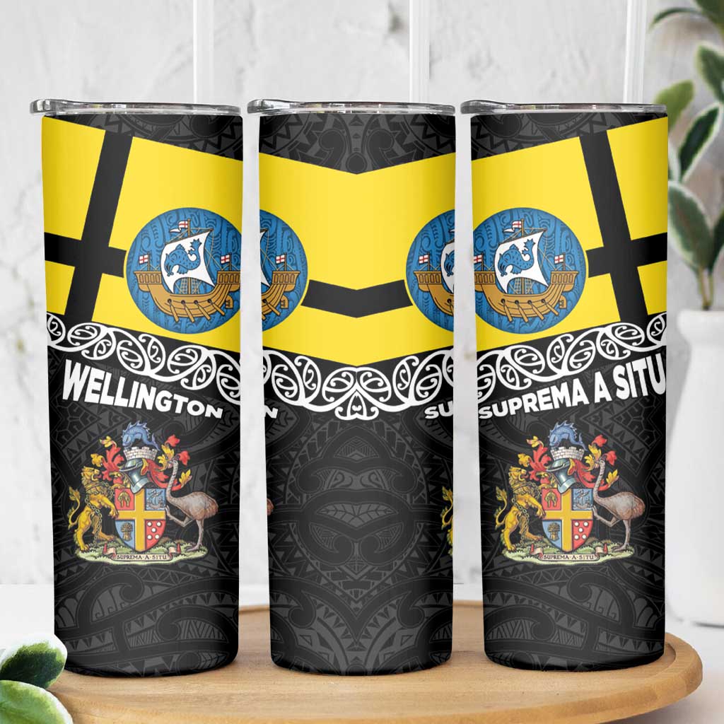 New Zealand Wellington Skinny Tumbler The Capital's Emblems - Flag and Koru Art LT03 - Polynesian Pride