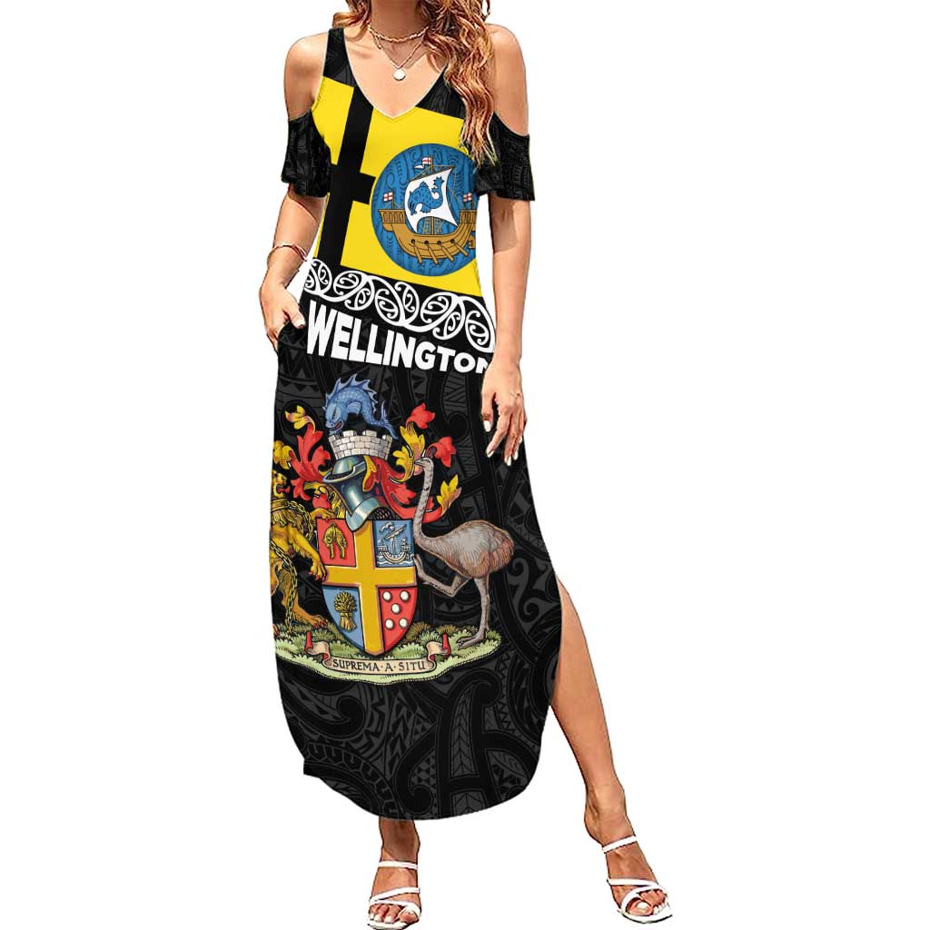 New Zealand Wellington Summer Maxi Dress The Capital's Emblems Flag and Koru Art