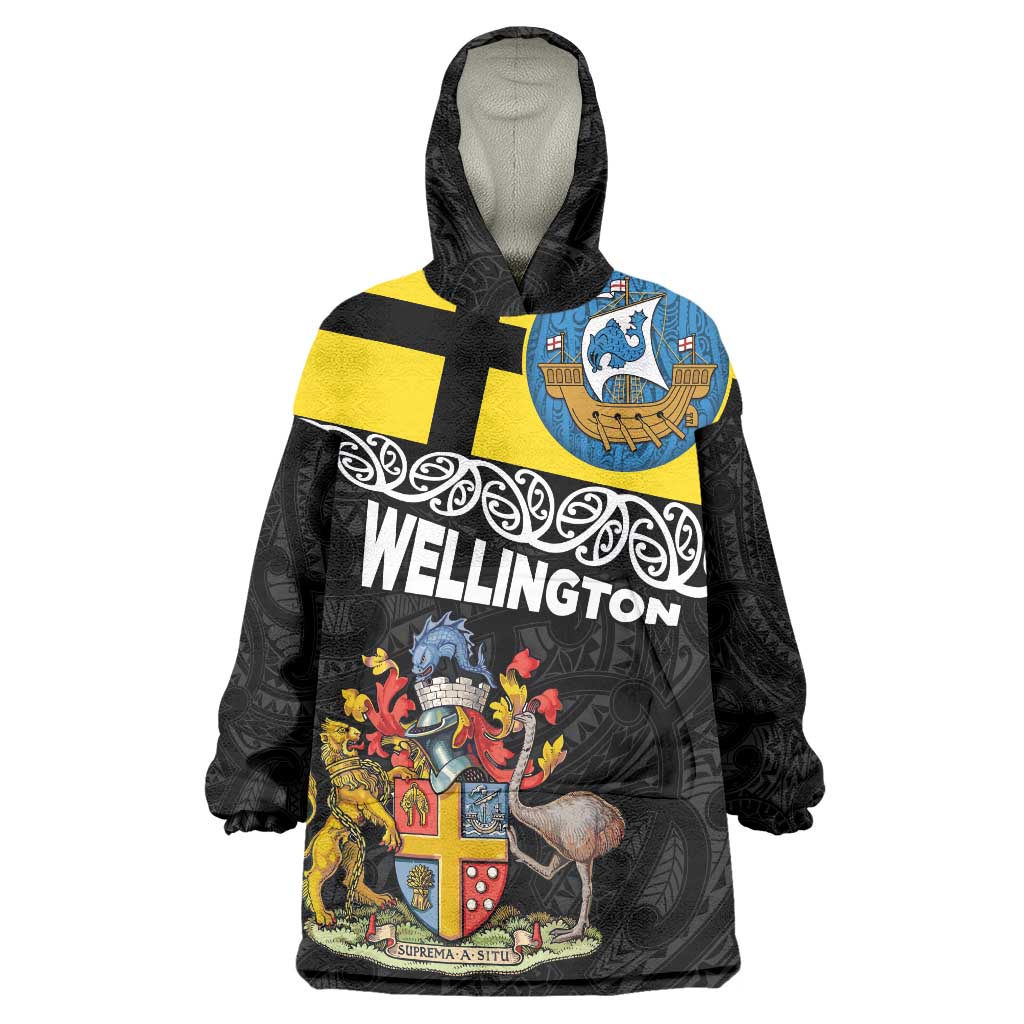 New Zealand Wellington Wearable Blanket Hoodie The Capital's Emblems Flag and Koru Art