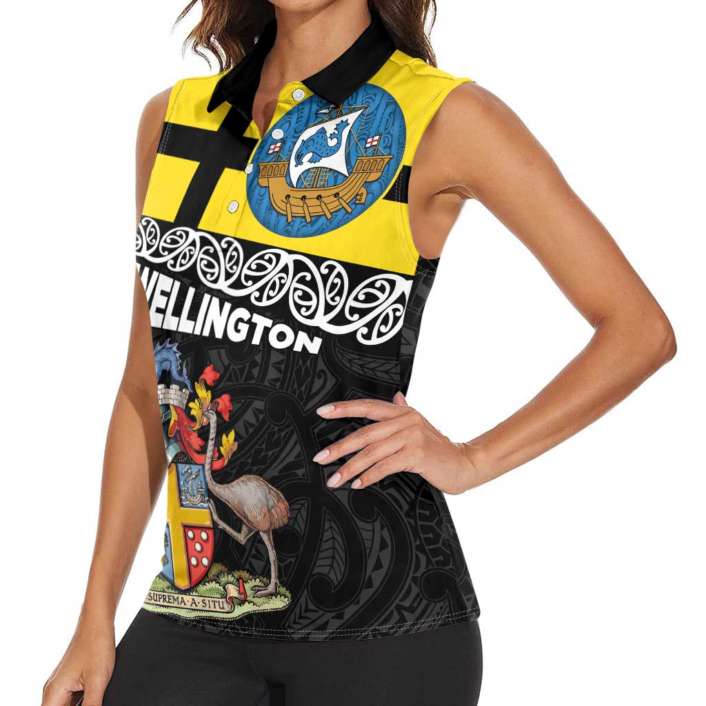 New Zealand Wellington Women Sleeveless Polo Shirt The Capital's Emblems Flag and Koru Art LT03 - Polynesian Pride