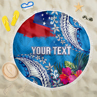 Personalised Samoa Coat Of Arms Beach Blanket Tropical Flower Blue Polynesian Pattern LT03 One Size 150cm Blue - Polynesian Pride