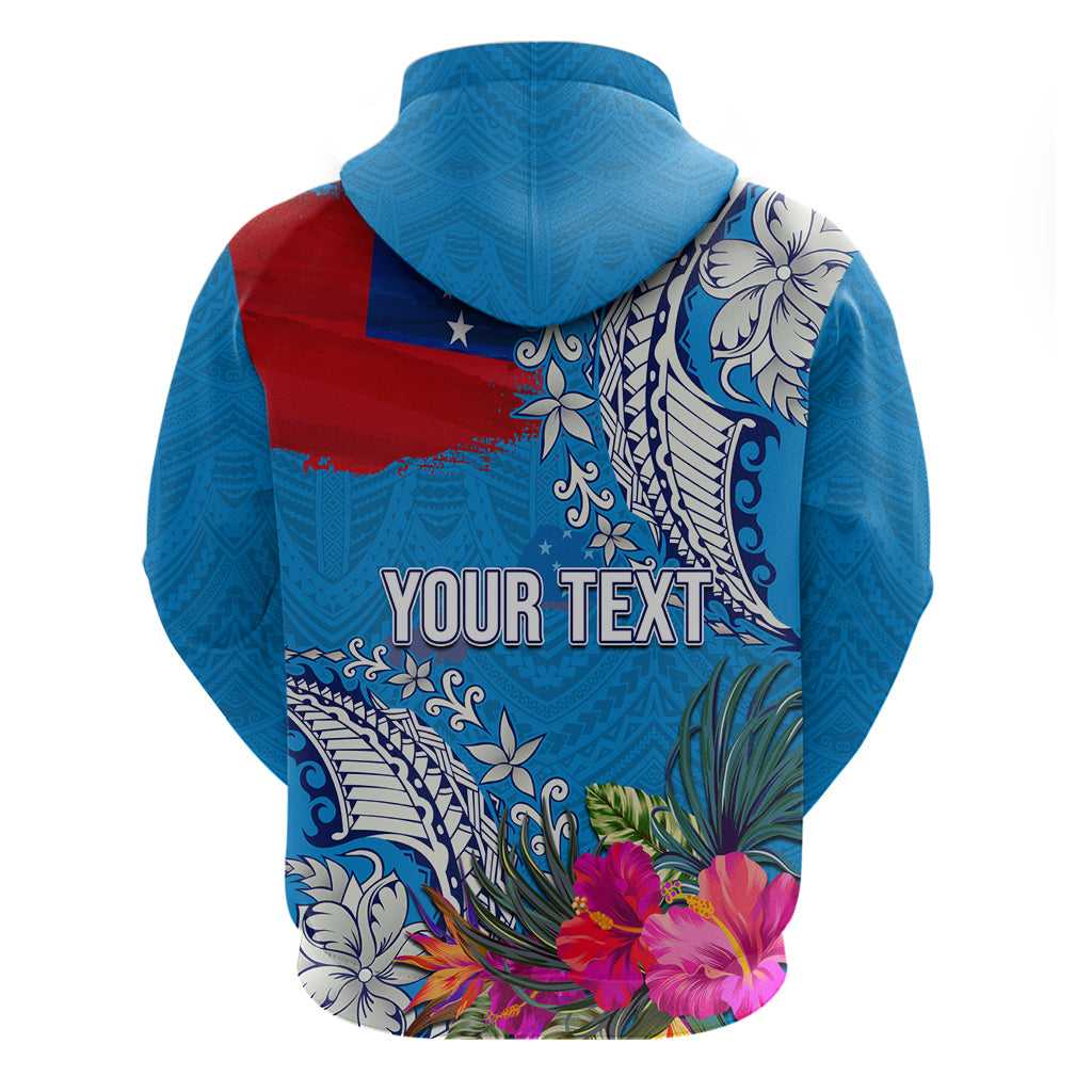 Personalised Samoa Coat Of Arms Hoodie Tropical Flower Blue Polynesian Pattern LT03 - Polynesian Pride