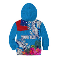 Personalised Samoa Coat Of Arms Kid Hoodie Tropical Flower Blue Polynesian Pattern LT03 - Polynesian Pride