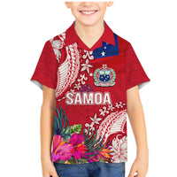 Personalised Samoa Coat Of Arms Family Matching Mermaid Dress and Hawaiian Shirt Tropical Flower Red Polynesian Pattern LT03 Son's Shirt Red - Polynesian Pride