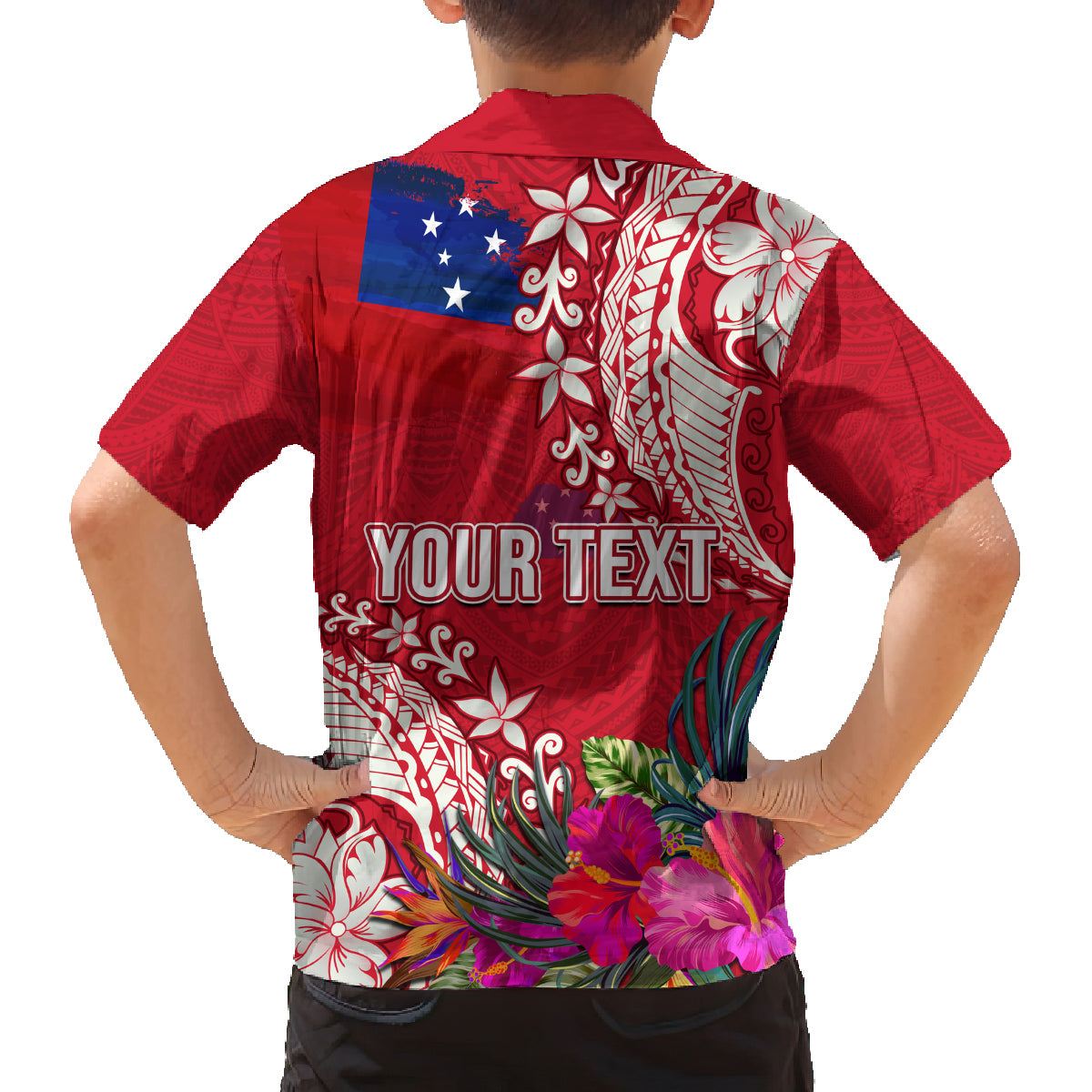 Personalised Samoa Coat Of Arms Family Matching Puletasi Dress and Hawaiian Shirt Tropical Flower Red Polynesian Pattern LT03 - Polynesian Pride