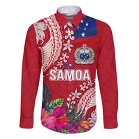 Personalised Samoa Coat Of Arms Family Matching Summer Maxi Dress and Hawaiian Shirt Tropical Flower Red Polynesian Pattern LT03 Dad's Shirt - Long Sleeve Red - Polynesian Pride
