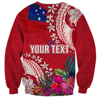 Personalised Samoa Coat Of Arms Sweatshirt Tropical Flower Red Polynesian Pattern LT03 - Polynesian Pride