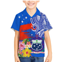 Personalised Samoa Coat Of Arms Family Matching Mermaid Dress and Hawaiian Shirt Hibiscus Polynesian Tattoo Pattern LT03 Son's Shirt Blue - Polynesian Pride