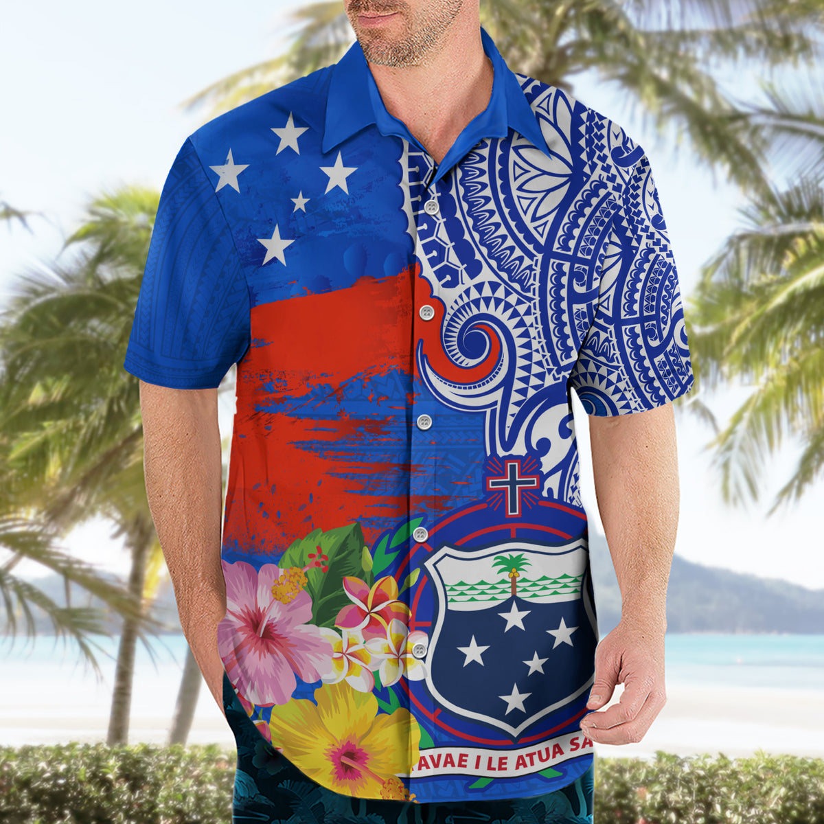 Personalised Samoa Coat Of Arms Hawaiian Shirt Hibiscus Polynesian Tattoo Pattern LT03 - Polynesian Pride