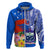 Personalised Samoa Coat Of Arms Hoodie Hibiscus Polynesian Tattoo Pattern LT03 Zip Hoodie Blue - Polynesian Pride