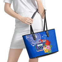 Personalised Samoa Coat Of Arms Leather Tote Bag Hibiscus Polynesian Tattoo Pattern LT03 - Polynesian Pride