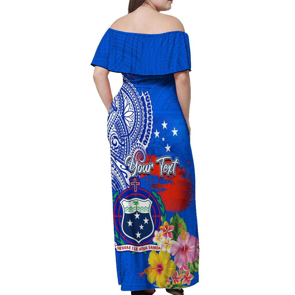 Personalised Samoa Coat Of Arms Off Shoulder Maxi Dress Hibiscus Polynesian Tattoo Pattern LT03 - Polynesian Pride