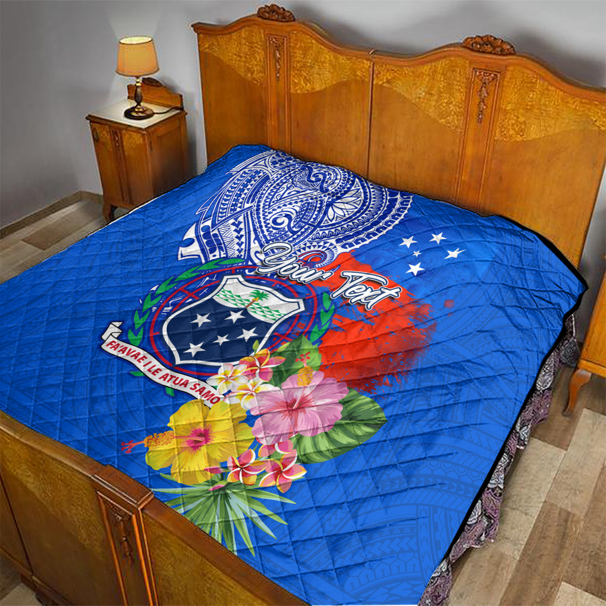Personalised Samoa Coat Of Arms Quilt Hibiscus Polynesian Tattoo Pattern LT03 - Polynesian Pride