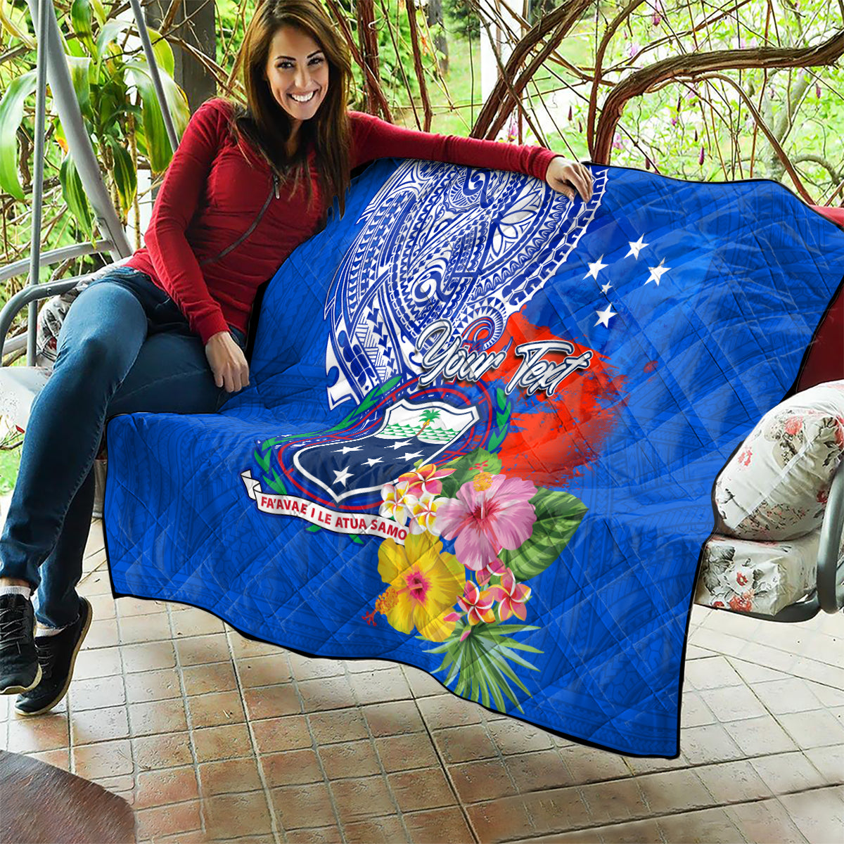 Personalised Samoa Coat Of Arms Quilt Hibiscus Polynesian Tattoo Pattern LT03 - Polynesian Pride