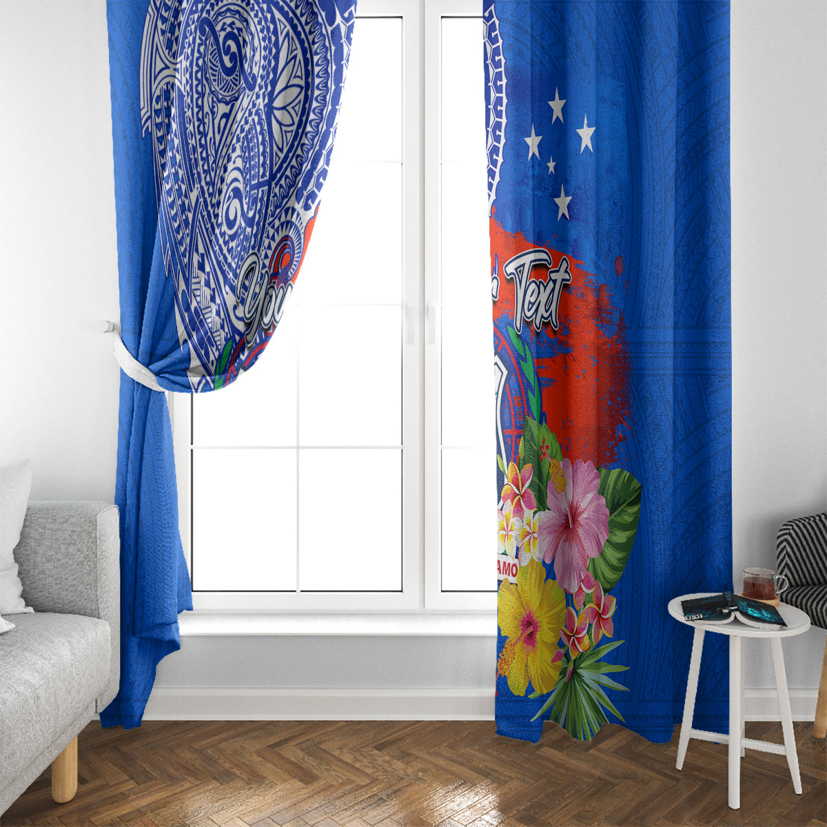 Personalised Samoa Coat Of Arms Window Curtain Hibiscus Polynesian Tattoo Pattern LT03 - Polynesian Pride