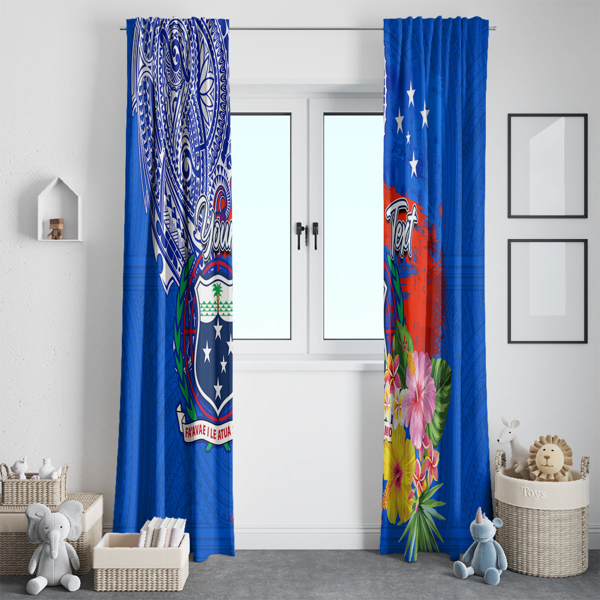 Personalised Samoa Coat Of Arms Window Curtain Hibiscus Polynesian Tattoo Pattern LT03 - Polynesian Pride