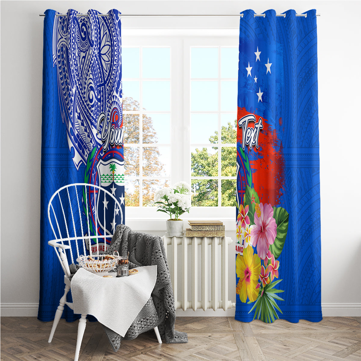Personalised Samoa Coat Of Arms Window Curtain Hibiscus Polynesian Tattoo Pattern LT03 - Polynesian Pride
