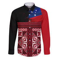 Samoa Flag Day Family Matching Puletasi and Hawaiian Shirt Siapo Pattern and Ula Fala LT03 Dad's Shirt - Long Sleeve Red - Polynesian Pride