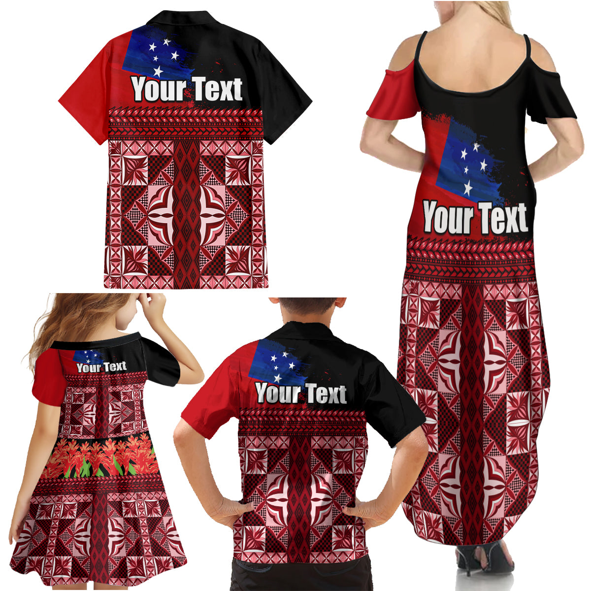 Samoa Flag Day Family Matching Summer Maxi Dress and Hawaiian Shirt Siapo Pattern and Ula Fala LT03 - Polynesian Pride