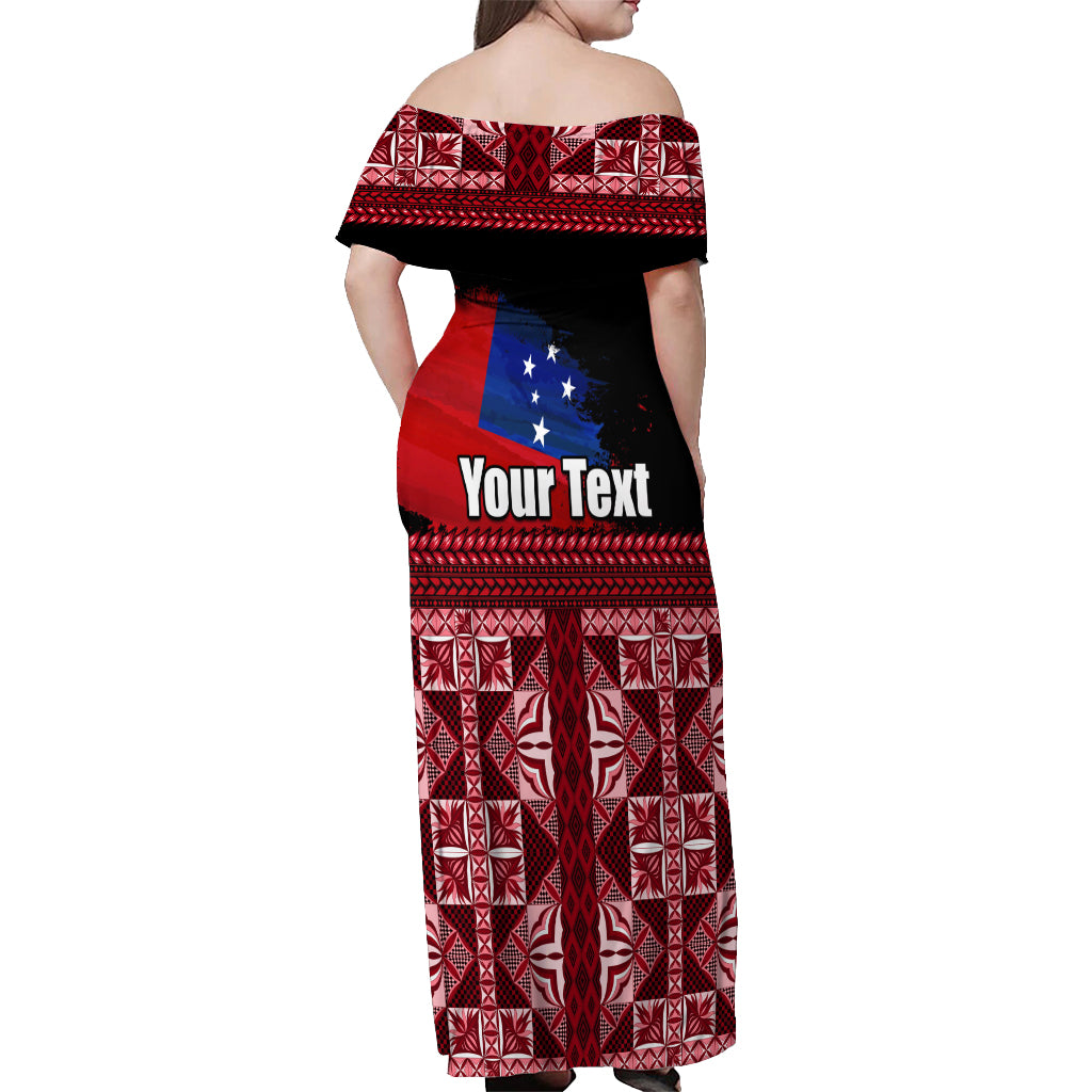 Samoa Flag Day Off Shoulder Maxi Dress Siapo Pattern and Ula Fala LT03 - Polynesian Pride