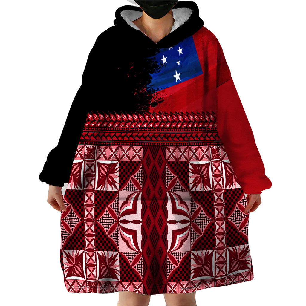 Samoa Flag Day Wearable Blanket Hoodie Siapo Pattern and Ula Fala LT03 - Polynesian Pride