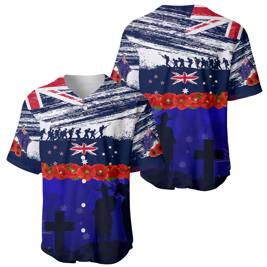 New Zealand and Australia ANZAC Day Baseball Jersey Lest We Forget Red Poppy Flowers and Soldier LT03 - Polynesian Pride