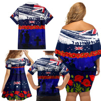New Zealand and Australia ANZAC Day Family Matching Off Shoulder Short Dress and Hawaiian Shirt Lest We Forget Red Poppy Flowers and Soldier LT03 - Polynesian Pride