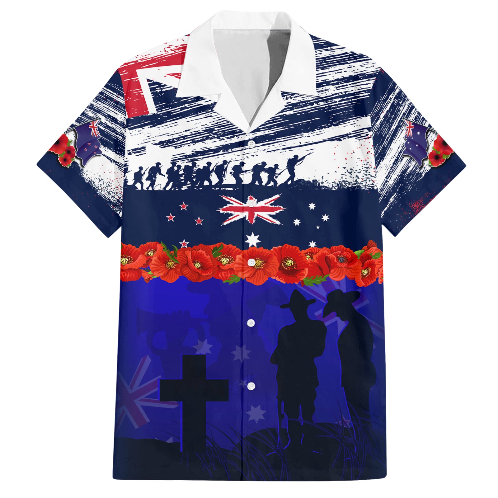 New Zealand and Australia ANZAC Day Hawaiian Shirt Lest We Forget Red Poppy Flowers and Soldier LT03 Blue - Polynesian Pride