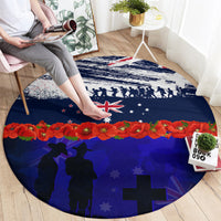 New Zealand and Australia ANZAC Day Round Carpet Lest We Forget Red Poppy Flowers and Soldier LT03 - Polynesian Pride