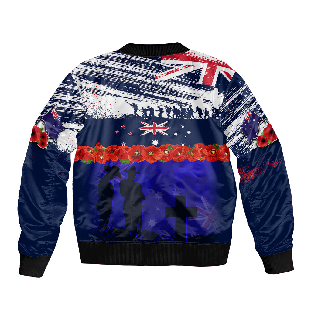 New Zealand and Australia ANZAC Day Sleeve Zip Bomber Jacket Lest We Forget Red Poppy Flowers and Soldier LT03 - Polynesian Pride