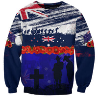 New Zealand and Australia ANZAC Day Sweatshirt Lest We Forget Red Poppy Flowers and Soldier LT03 Unisex Blue - Polynesian Pride