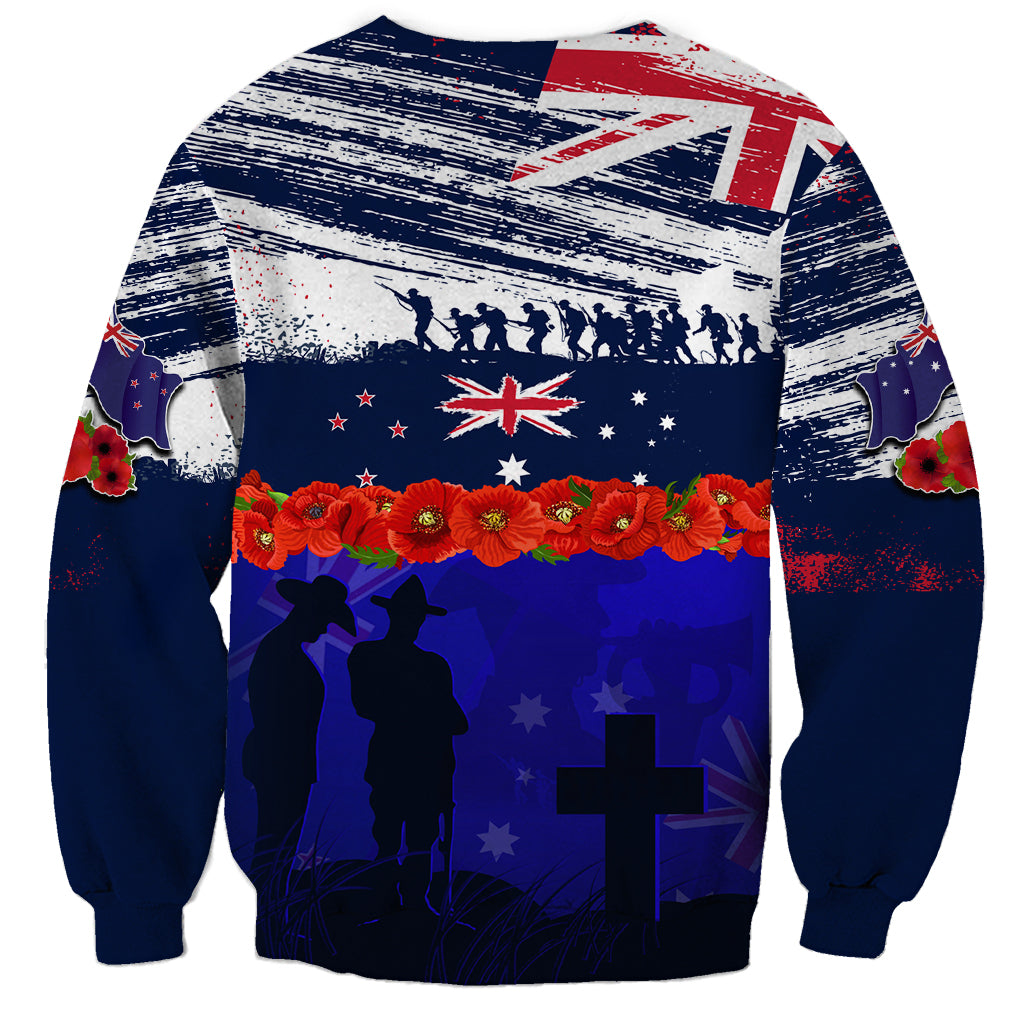 New Zealand and Australia ANZAC Day Sweatshirt Lest We Forget Red Poppy Flowers and Soldier LT03 - Polynesian Pride