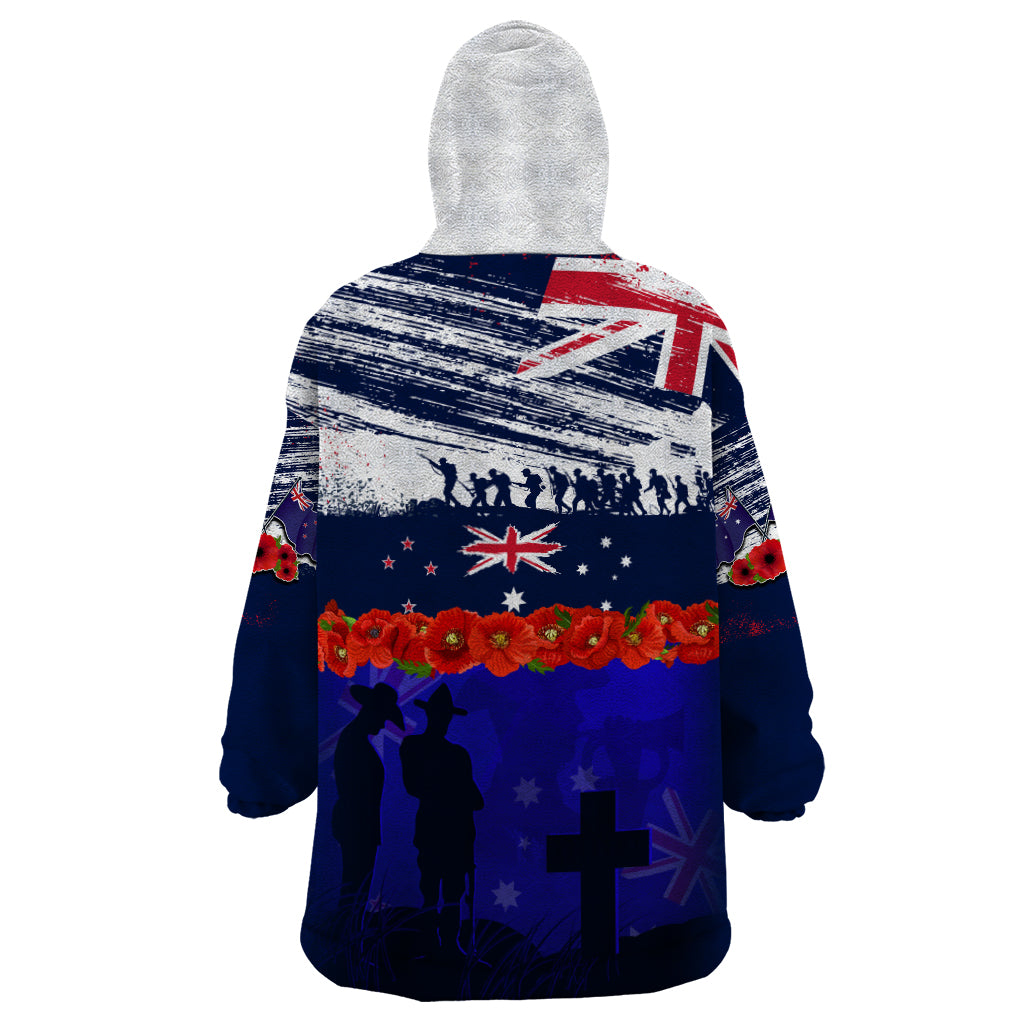 New Zealand and Australia ANZAC Day Wearable Blanket Hoodie Lest We Forget Red Poppy Flowers and Soldier LT03 - Polynesian Pride