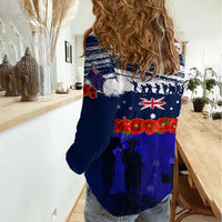 New Zealand and Australia ANZAC Day Women Casual Shirt Lest We Forget Red Poppy Flowers and Soldier LT03 - Polynesian Pride