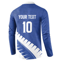 Custom New Zealand Cricket Button Sweatshirt Kiwi Birds Haka Dance Blue Fern Sporty Style