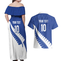 Custom New Zealand Cricket Couples Matching Off Shoulder Maxi Dress and Hawaiian Shirt Kiwi Birds Haka Dance Blue Fern Sporty Style LT03 - Polynesian Pride