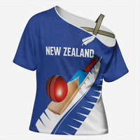 Custom New Zealand Cricket Cross Shoulder Shirt Kiwi Birds Haka Dance Blue Fern Sporty Style LT03 Female Blue - Polynesian Pride